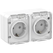 Розетка 2-м ОП AtlasDesign Profi54 16А IP54 250В с заземл. защ. шторки бел. SE