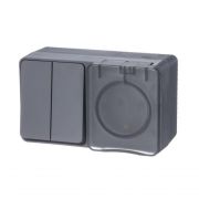 Блок ОП AtlasDesign Profi54 (розетка 16А 250В с заземл. защ. шторки + 2-кл. выкл. 10А) IP54 антрацит SE