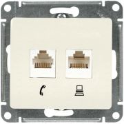 Розетка компьютерная + телефонная 2-м СП Glossa RJ45 + RJ11 кат.5E механизм беж. SE