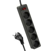 Удлинитель с сетевым фильтром 5х1.8м с заземл. 10А IP20 2.2кВт ПВС 3х0.75 с выкл. с индикатором сети черн. КОСМОС