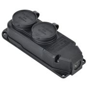 Колодка удлинителя 2-м 16А IP44 с защ. крышкой каучук черн. GENERICA