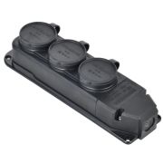 Колодка удлинителя 3-м 16А IP44 с защ. крышкой каучук черн. GENERICA