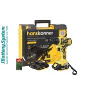 Шуруповерт аккумуляторный Hanskonner 18В, 1BatterySystem,2 акк.2 Ач,55Нм, мет 13мм, кейс