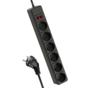 Удлинитель с сетевым фильтром 6х5м с заземл. 16А IP20 3.5кВт 3х1 с предохранителем с выкл. с индикатором сети черн. КОСМОС