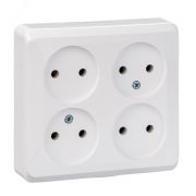 Розетка четырехместная наружная без заземления без шторок 16А 250B белая ЭТЮД
