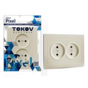 Розетка 2-м СП Pixel 16А IP20 без заземл. в сборе беж. TOKOV ELECTRIC