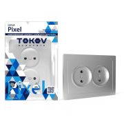 Розетка 2-м СП Pixel 16А IP20 без заземл. в сборе алюм. TOKOV ELECTRIC